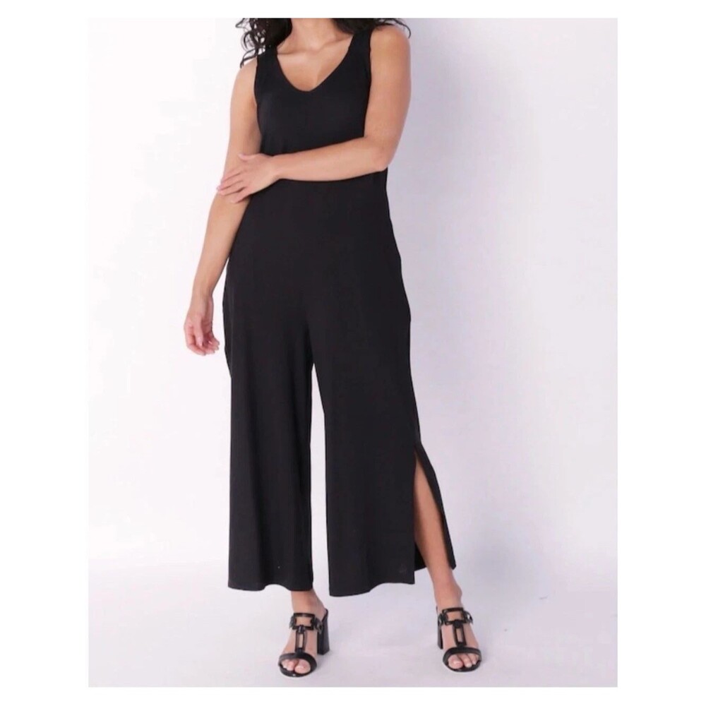Cuddl Duds Black Wide Leg V-Neck Jumpsuit Size XL Petite